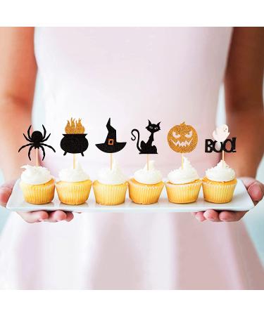36 Pack Halloween Cupcake Toppers - Witch Hat, Spider, Pumpkin, Ghost, Cat Cupcake Picks - Ideal for Baby Showers, Birthdays, Halloween Parties - Cake Decor Supplies (Pattern 1) - Buy Online on SooperMarket.com