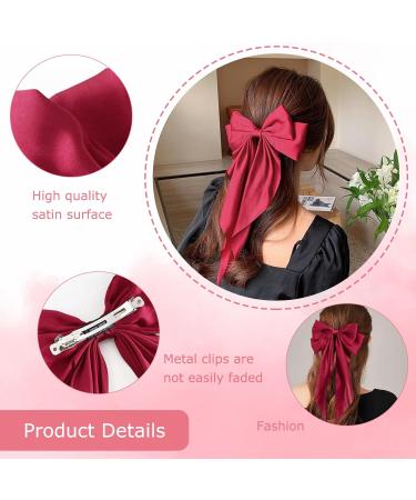 DHWEKU 3 Pieces Hair Clips with Big Bow Soft Silky Satin Hair Clip Long Tail French Ribbon Hairpins 90s Bowknot Clip for Party Christmas Women Girls - Buy Online on SooperMarket.com