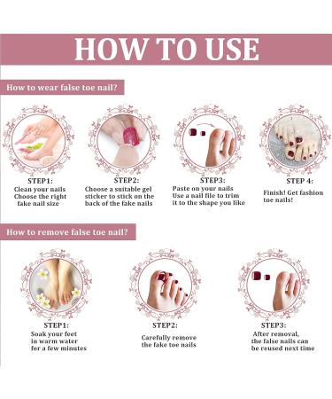 French Sparkling Rhinestone Fake Toe Nails Set - 24PCS Full Cover Short Square Press-on Toenails with Glue Sticker and File - Perfect for Women, Teens, and Girls - Buy Online on SooperMarket.com