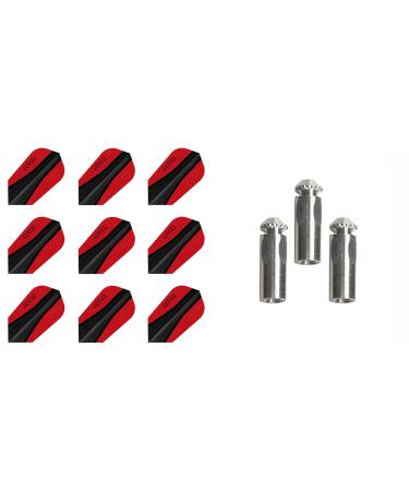 3 Sets of Harrows Retina Slim Dart Flights Plus 1 Set of 3 Aluminum Dart Flight Protectors Red