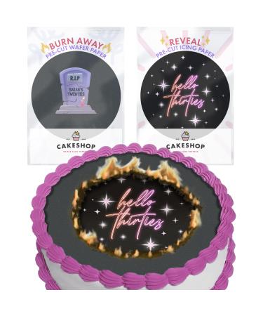 Cakeshop Burn Away Cake Edible Topper Pack | 1 x Icing sheet & 1 x Wafer Sheet | Goodbye Hello Pink All Ages & Occasions | Personalise With Your Custom Ages | Multiple Shapes & Sizes to Choose Prime