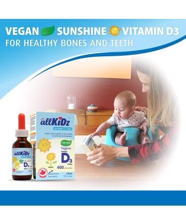 allKiDz Vegan Vitamin D3 Drops for Infants Babies Kids Children Plant-based 400 IU VD3 Liquid Supplement 25 Milliliter - Buy Online on SooperMarket.com