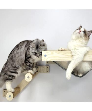 HeyKitten Stud Mounted Cat Hammock & Climbing Stairs Combo - Lounging, Napping, Playing & Jumping Solution - Buy Online on SooperMarket.com