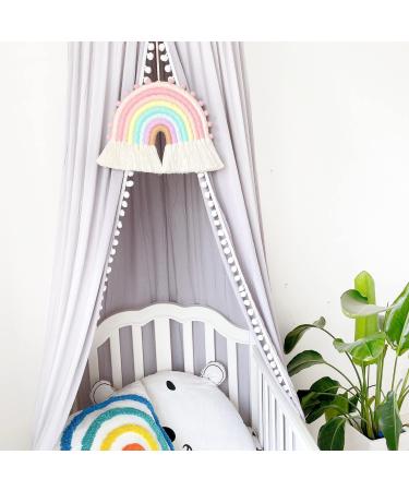 Handmade Rainbow Macrame Wall Hanging Decor for Nursery & Kids Bedroom - Pink Tassel Cotton Accessory for Baby Toddler Room - Buy Online on SooperMarket.com