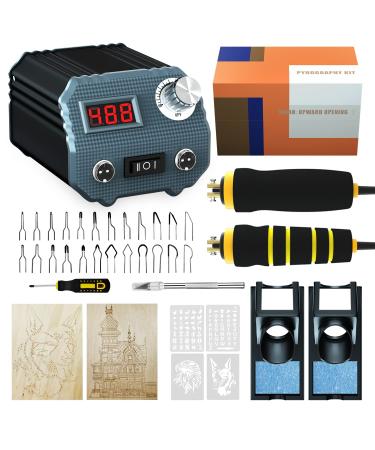 Wood Burning Kit, 60W Wood Burning Tool Pyrography Kit, Wood Burning Pen with 24 Wood Burning Cord Tip Tips Including Ball Tip,gifts for teen girls 14-16 boys 12-14 art teenage girls 12 year old boys. Black Grey Dual Pen wood burning kit