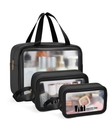 MAANGE Toiletry Bag for Women Men, Translucent Waterproof Makeup Cosmetic Bag Travel Organizer for Accessories, Toiletries Black