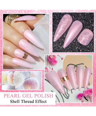 MIZHSE Pink Shimmer Pearl Gel Nail Polish with Shell Thread - 10 x 1 Soak Off UV LED - Y007 - Buy Online on SooperMarket.com