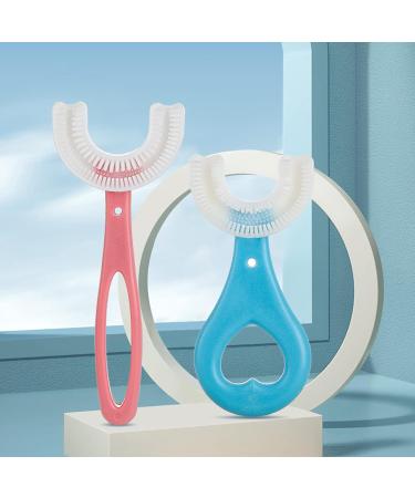 Kids U-Shaped Toothbrush - Food Grade Soft Silicone Brush Head 360 Oral Teeth Cleaning Design for Toddlers and Children Pink Red Ellipse - Buy Online on SooperMarket.com