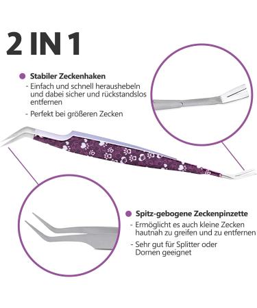 Helperfect 2in1 Stainless Steel Tick Pliers for Dogs & Cats - Gentle & Effective Tick Remover - Premium Tick Tweezers & Hooks for Pet Owners - Violet - Buy Online on SooperMarket.com