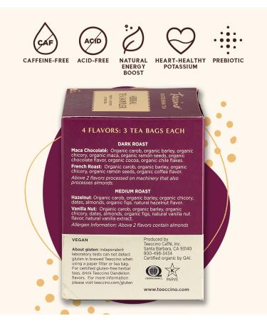Teeccino Herbal Tea Sampler â€“ 4 Caffeine-Free Flavors, 12 Tea Bags (2.54 oz) - Buy Online on SooperMarket.com