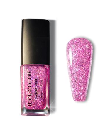 Pink Glitter Nail Polish Pink Nail Varnish - Quick Dry Nail Polish No UV Needed Glitter Nail Varnish Long Lasting Glitter Gel Nail Polish - Nail Art Nail Paint DIY Manicure Home Use 13ml Hot Pink