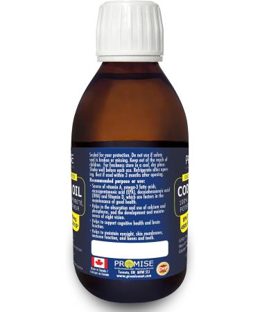 200ml (6.8oz) Cod Liver Oil 100% Tested for Purity Potency and Freshness EPA 360mg | DHA 400mg 4500 IU Vit A | 450 IU Vit D3 Made in Canada - Buy Online on SooperMarket.com