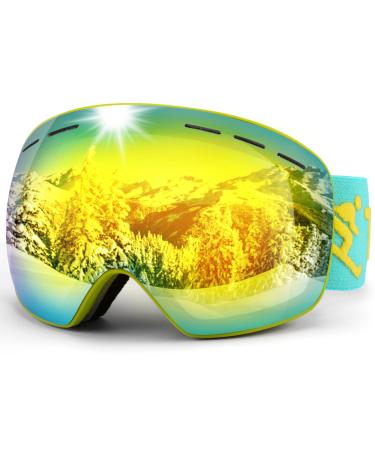 Trusiel ski glasses ski goggles women men anti-fog ski glasses OTG ski goggles for glasses wearers 400 UV protection snow glasses compatible helmet green (maybe 14%)