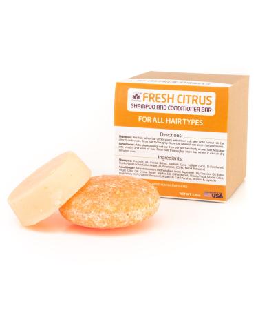 Fresh Citrus Shampoo and Conditioner Bar Set for All Hair Types, 100% Natural and Vegan, Eco Friendly, Plastic Free, Gift Set, Handmade in USA by Clever Yoga