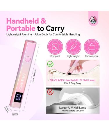 SAVILAND 12W Handheld LED UV Nail Lamp Fast Curing: Portable Mini UV Nail Lamp for Gel Nails 3 Timers 10/30/60S LED UV Lamp Rechargeable USB Nail Dryer for Home Personal DIY Self Use C-Pink Handheld Nail Lamp - Buy Online on SooperMarket.com