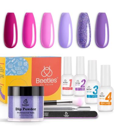 Beetles Dip Powder Nail Kit 6 Colors Glitz and Glamour Purple Pink Dipping Kit Spring Into Summer Collection, No LED Nail Lamp Needed Manicure Kit Nail Art DIY Home Gift Box 6 PCS Glitz and Glamour
