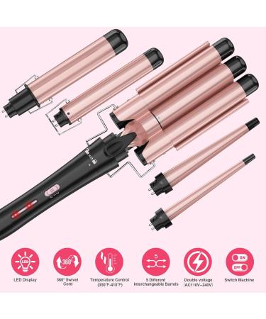 Buy Wand Curling Iron Set - Interchangeable Triple Barrel Curler & Waver - Rose Gold Hair Styler Tool for Perfect Curls | International Shipping Available - Buy Online on SooperMarket.com