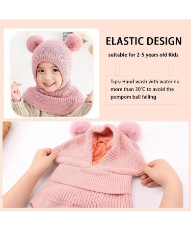Mamunu Girls Winter Hat - Cute Pink Knit Beanie with Pompom & Fleece Lining for Ages 2-5 - Warm Shawl Cap for Children - Buy Online on SooperMarket.com