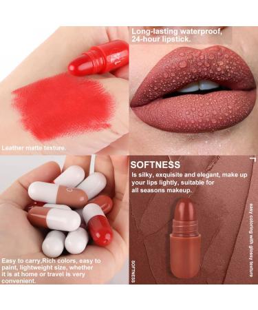 18 Pcs Capsule Pill Mini Matte Lipstick Set for Women - Deep Red Long Lasting Waterproof Matte Lipstick and Lip Liner Sampler - Pack of 1 - Buy Online on SooperMarket.com