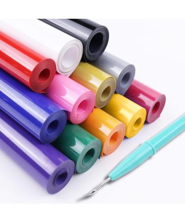 VAST WANT HTV Vinyl Bundle : 12 Pack 12 X 5FT Heat Transfer Vinyl Rolls Iron On Vinyl for T Shirts Easy to Cut & Weed HTV Heat Transfer Vinyl Bundle with 12 Assorted Colors Multicolor 3