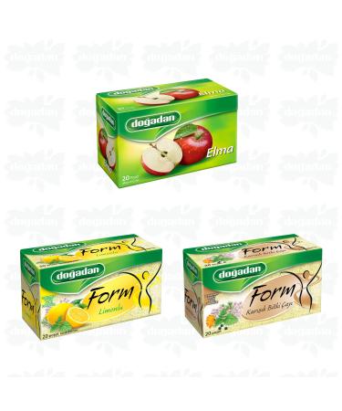 Dogadan Tea - Apple Tea (1 Box / 20 Tea Bags) - Form Mixed Herbal Tea (1 Box / 20 Tea Bags) - Form Mixed Herbal Tea with Lemon (1 Box / 20 Tea Bags) - 3 Boxes 60 Bags