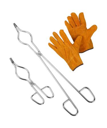 KEILEOHO 16 Inch & 8 Inch Crucible Tongs with General Gloves Set, Stainless Steel Professional Grade Crucible Kit Metal Refining Casting Tool