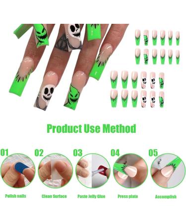 Halloween Nails Halloween Press on Nails Medium Horror Ghost and Skull Halloween Fake Nails 24PCS Coffin French Tip False Nails with Gel Glue for Halloween - Buy Online on SooperMarket.com