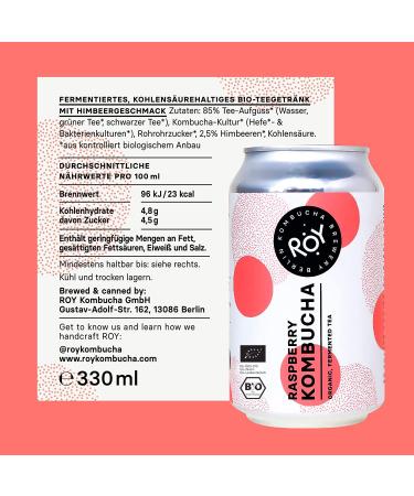 Organic Roy Raspberry Kombucha - 6 Pack (330 ml) | Handmade in Berlin | Vegan Gluten-Free Lactose-Free - Buy Online on SooperMarket.com