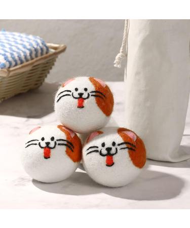 XL Cute Cat Face Wool Dryer Balls - Handmade Reusable Fabric Softener | Organic Shorten Drying Time | 3 Pack for 1000+ Loads - Buy Online on SooperMarket.com