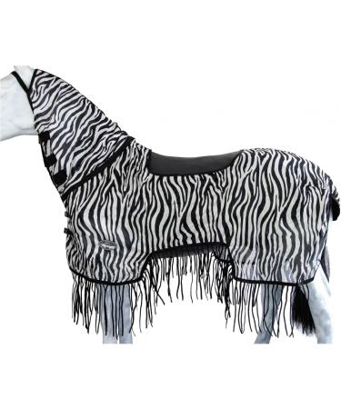 Marengos - zebra fly outdoor ceiling with fringes |Horse blanket with saddle cutout & neck part |Protection against insects |Fine -meshed flying corner |Outdoor horse ceiling in black and white |125 cm black and white 125cm