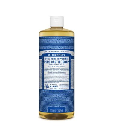 Dr.Bronner's pure-cast tire (peppermint 907.2 g)-Made with organic oils 18-in-1 applications: face body hair laundry pets and dishes concentrated vegan peppermint 946 ml (1 Pack)