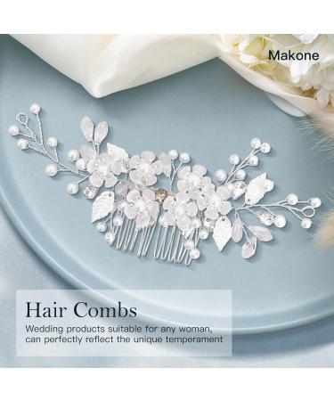 Makone Silver Rhinestone Wedding Hair Clip - Bridal Hair Accessories for Women - Flower Headpiece Barrette for Bride Bridesmaid Girls - Buy Online on SooperMarket.com