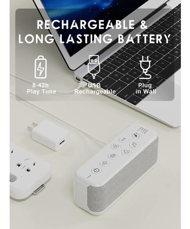 USB Rechargeable White Noise Machine for Office Privacy | 42 Soothing Sounds for Adults | Lullabies & Fan Sounds | Auto-Off Timer & Volume Control | Gray - Buy Online on SooperMarket.com