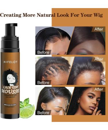 Lace Tint Melting Hair Mousse 100ml - Mocha Medium Brown Foam Spray for Lace Front Wig, Toupees, & Hair Pieces - Natural Finish Edge Control - Women's Cosplay Wigs Tool Set - Buy Online on SooperMarket.com