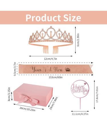 Personalized Birthday Sash & Crown Set for Women - Birthday Cake Toppers & Gift Kit - Rhinestone Hair Accessories - Rose Gold - Buy Online on SooperMarket.com