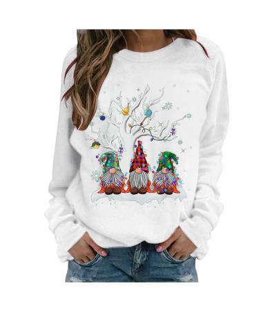 Women's Christmas Sweatshirts Cute Snowman Penguin Print O-Neck Raglan Top Shirt Pullover Comfy Warm Xmas Jumper Winter Long Sleeve Tops Loose Tunic Top Sweaters Z37-white S