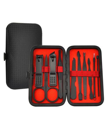 10-Piece Stainless Steel Nail Clipper Set Professional Manicure Set Stainless Steel Manicure Tools Stainless Steel Nail Care Tools Professional Nail Clipper Set (Black)