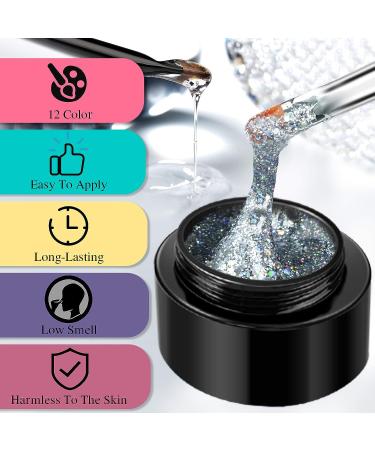 Saviland Builder Nail Gel Kit - 12 Colors Nail Extension Gel Set with Forms and Brushes | Nail Strengthening Manicure Set for DIY Nail Art (B-Sequins Series) - Buy Online on SooperMarket.com