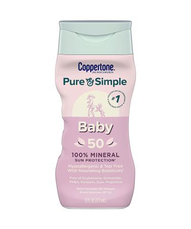 Coppertone Pure and Simple Baby Sunscreen Lotion + Stick SPF 50 - Zinc Oxide Mineral Sunscreen Pack (6 fl oz Bottle + 0.49 oz Stick) - Buy Online on SooperMarket.com