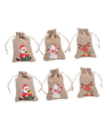 KOMBIUDA 6pcs Christmas Sack Bags Drawstring Christmas Bag Multipurpose Storage Bags Elk Burlap Bag