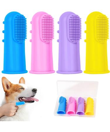 Adiwo Dog Finger Toothbrush 4 Pack Food Grade Silicone Dog Toothbrush 360 Full Surrounded Pets Teeth Cleaning Toothbrush for Dog Plaque Remove Tartar and Stop Bad Breath with Storage Case