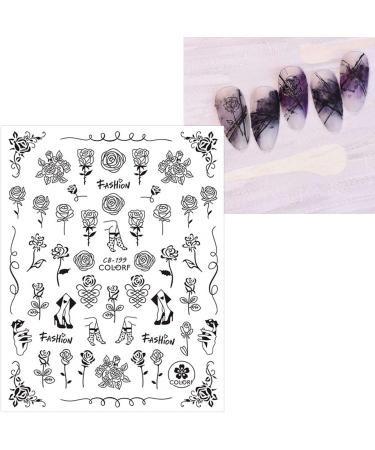 JMEOWIO Spring 3D Nail Art Stickers 9 Sheets Self Adhesive Nail Decals Heart-Shaped Flower Pattern DIY Design Nail Decoration for Women Girls (Black) - Buy Online on SooperMarket.com