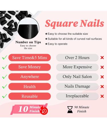 LuckForever 240pc Matte Black Square Press On Nails - Medium Glue On Acrylic Nail Set | Full Cover Artificial Fingernails with Adhesive Tabs - Buy Online on SooperMarket.com