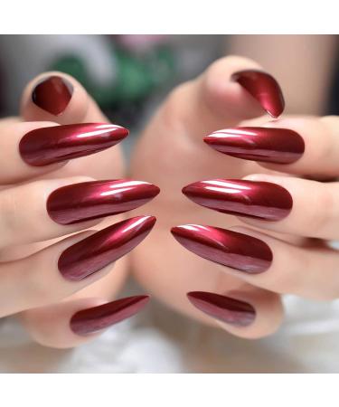 UrtjSDG Extra Long Sharp Stiletto Artificial Nails - Claret Red Lace Press-On Nail Tips for Salon Quality Art & Party Wear - Buy Online on SooperMarket.com