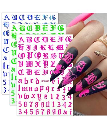 12 Sheets Alphabet Nail Art Stickers - 3D Self-Adhesive Decals - Holographic English Font Manicure Decorations - Buy Online on SooperMarket.com