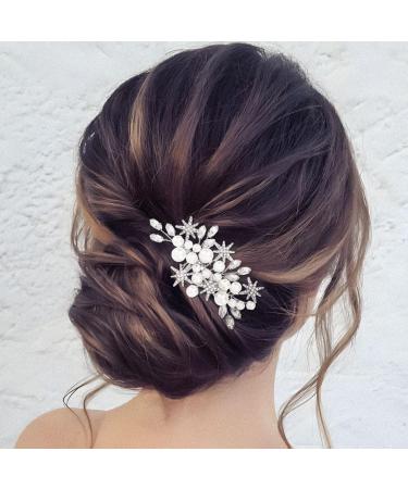 Zoestar Pearl Bridal Wedding Hair Comb Silver Rhinestone Bridal Headpiece Stars Hair Accessories for Women and Girls