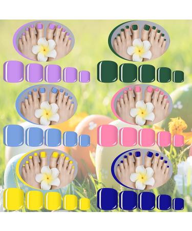 720 Short Square Bright Color False Toe Nails - 30 Sets | Matte Full Cover Press On Toenails for Women and Girls - Buy Online on SooperMarket.com