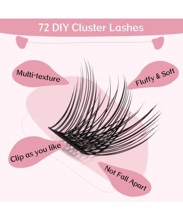 Lash Clusters 72 Pcs Individual Cluster Lashes DIY Lash Extension 8-16mm Eyelash Clusters Volume Wispy Lashes Super Thin Band Reusable Soft & Comfortable 8-16 mix Volume - Buy Online on SooperMarket.com