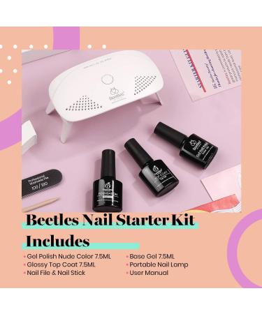 Beetles Nude Pink Gel Nail Polish Kit with UV LED Light - Starter Kit for DIY Home Manicure | Soak Off Pink Gel Polish Set with Nail Lamp and Nail File - Halloween Nails Gift for Women - Buy Online on SooperMarket.com
