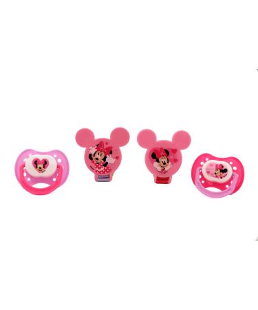 Disney Cudlie Minnie Mouse Baby Girl 4 Pacifiers & 2 Clips with Hearts for Min Print Hearts for the minimum time 2 Pacifiers 2 Clips Minni Maus